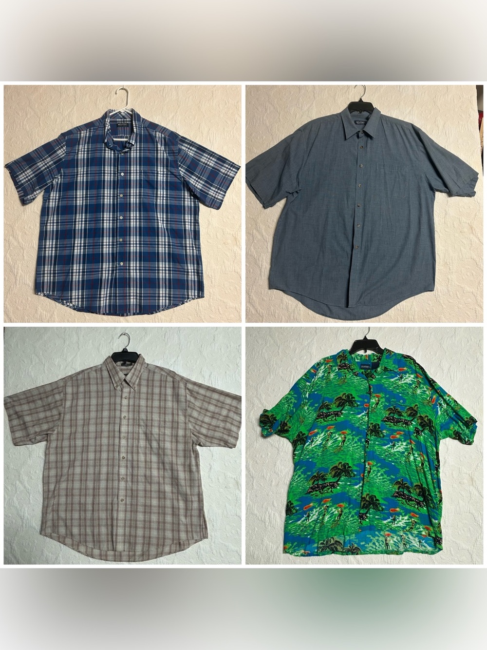 Men's XL button down 4 shirt Bundle 2 Blue & tropical are Puritan, tan Van Hause